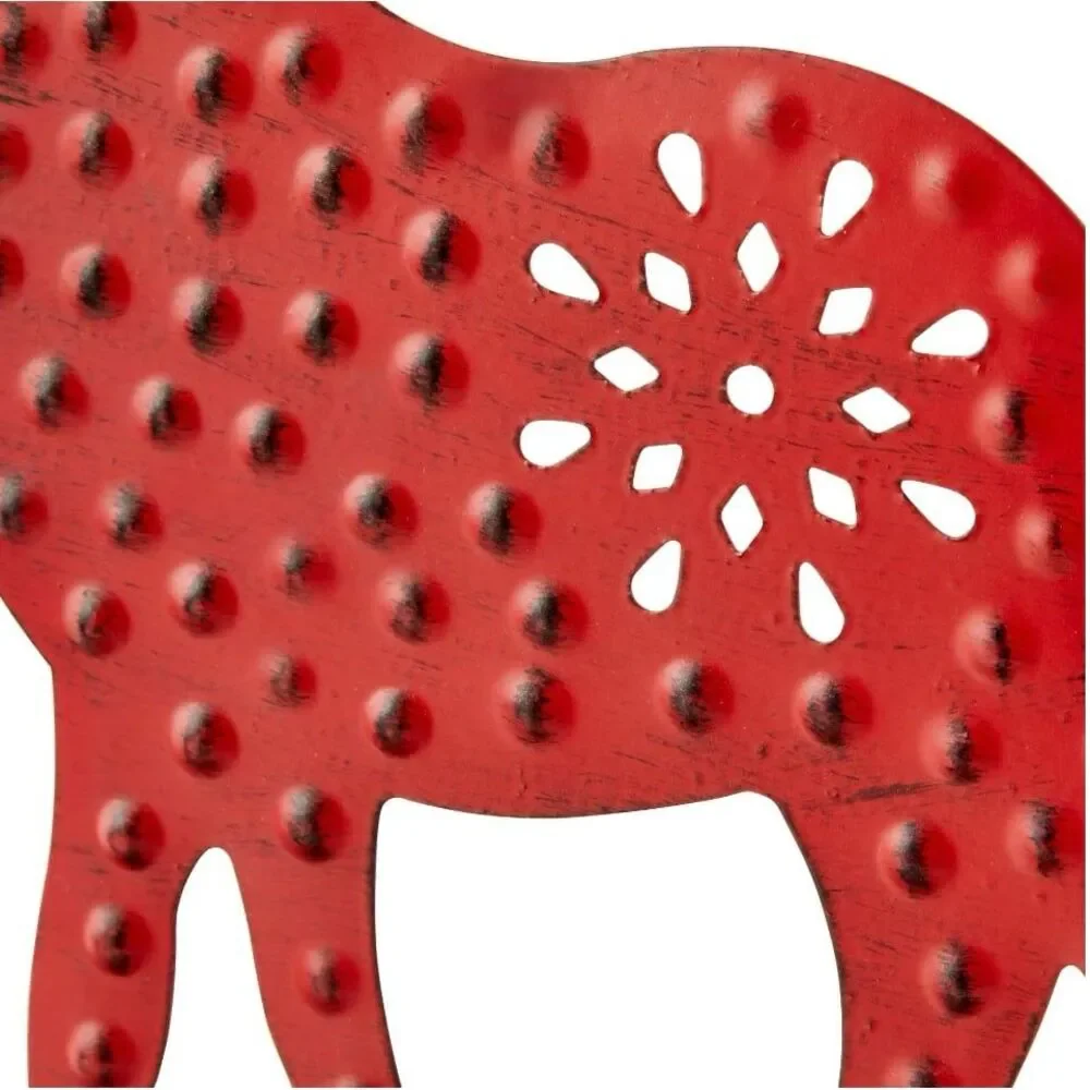 Holiday Red Metal Moose Christmas Tree Hanging Ornament